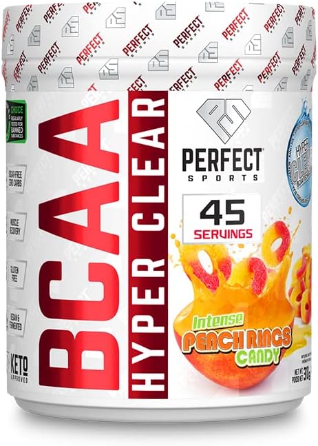 PERFECT Sports BCAA Hyper Clear, 5G Vegan Bcaas, Sugar-Free, Zero Carbs, Gluten Free, Keto-Approved, Intra Workout, Post Workout for Endurance & Recovery - (45 Servings, 306G)