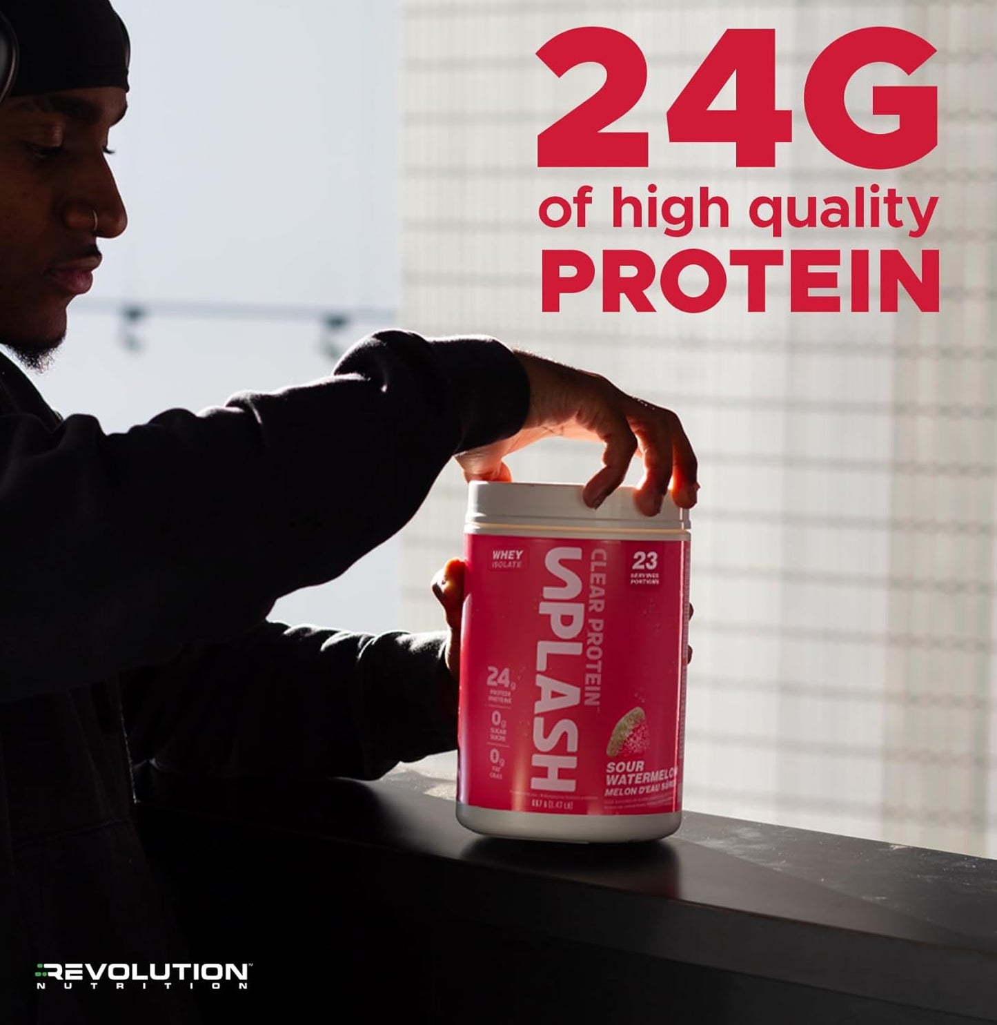 Revolution Nutrition, Splash Clear Protein, Clear Whey Protein Powder, Juice-Type, Collagen, 24G of Protein per Scoop, Zero Sugar, Zero Carb, 667G, 23 Servings (Candy Peach, 1.47 Pound)