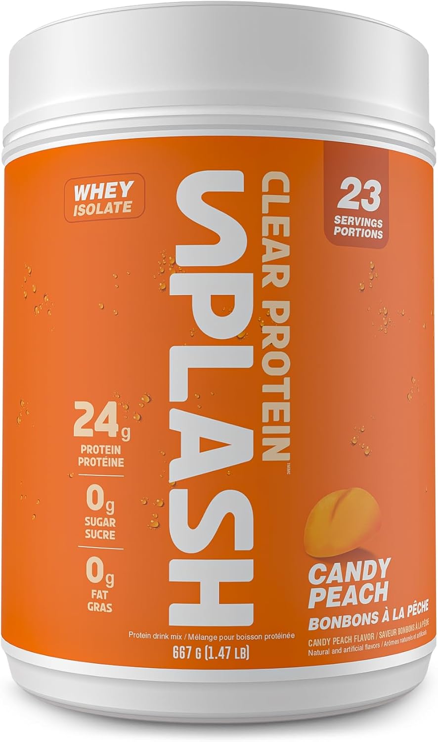 Revolution Nutrition, Splash Clear Protein, Clear Whey Protein Powder, Juice-Type, Collagen, 24G of Protein per Scoop, Zero Sugar, Zero Carb, 667G, 23 Servings (Candy Peach, 1.47 Pound)