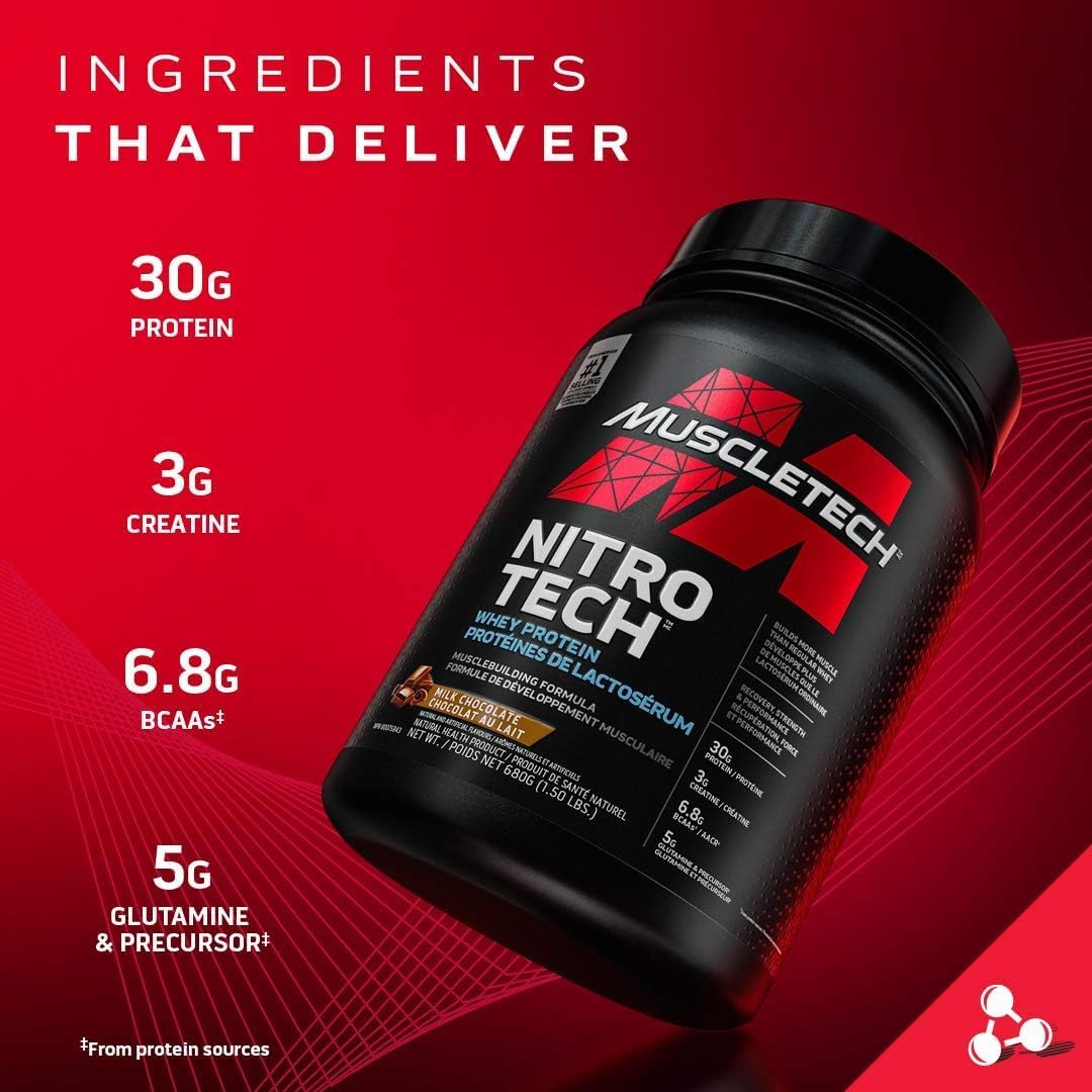 Muscletech Whey Protein Powder - Nitro-Tech Ultimate Muscle Building Formula with Whey Protein Isolate & Peptides - 30G of Protein, 3G of Creatine & 6.8G of BCAA - 5 Pound (Pack of 1)