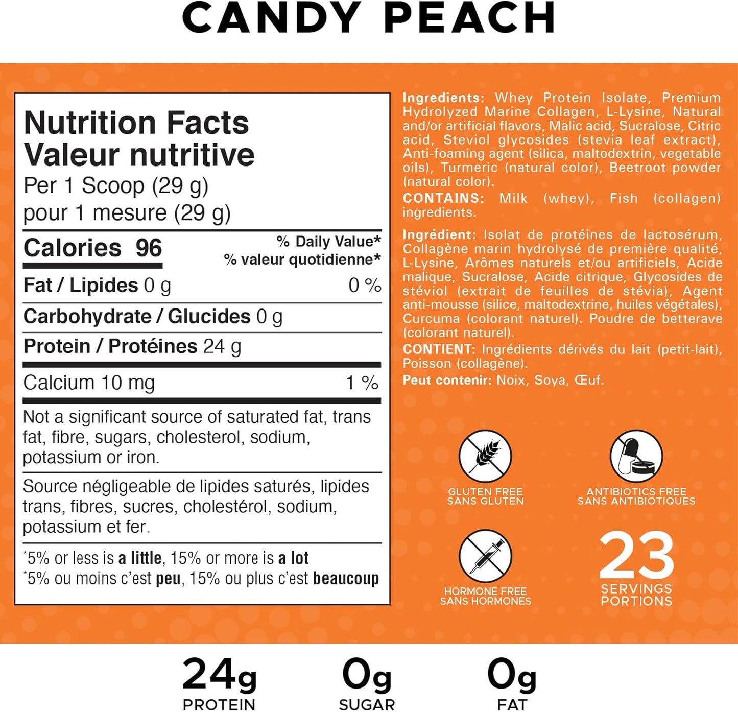 Revolution Nutrition, Splash Clear Protein, Clear Whey Protein Powder, Juice-Type, Collagen, 24G of Protein per Scoop, Zero Sugar, Zero Carb, 667G, 23 Servings (Candy Peach, 1.47 Pound)
