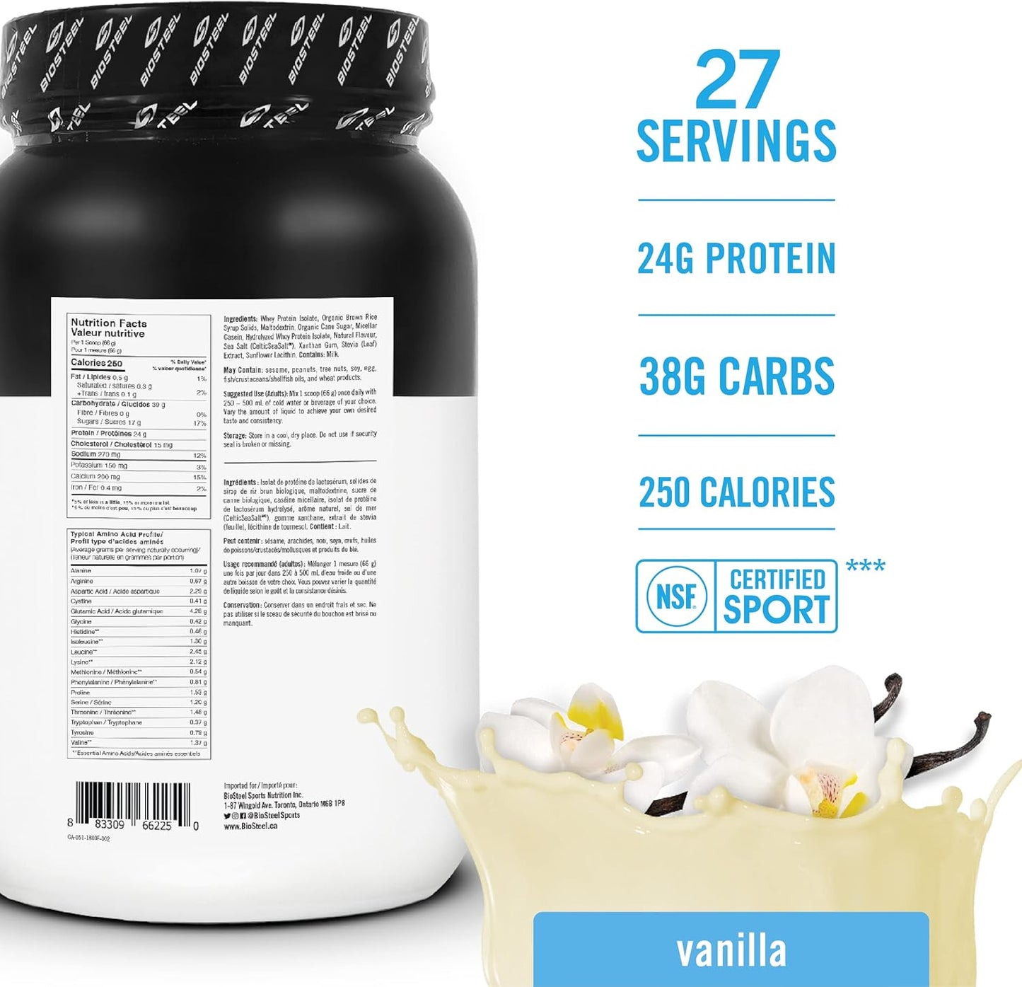 Biosteel Sports Recovery Protein Powder, Grass-Fed and Non-Gmo Formula, Vanilla, 27 Servings, 1.8 Kg