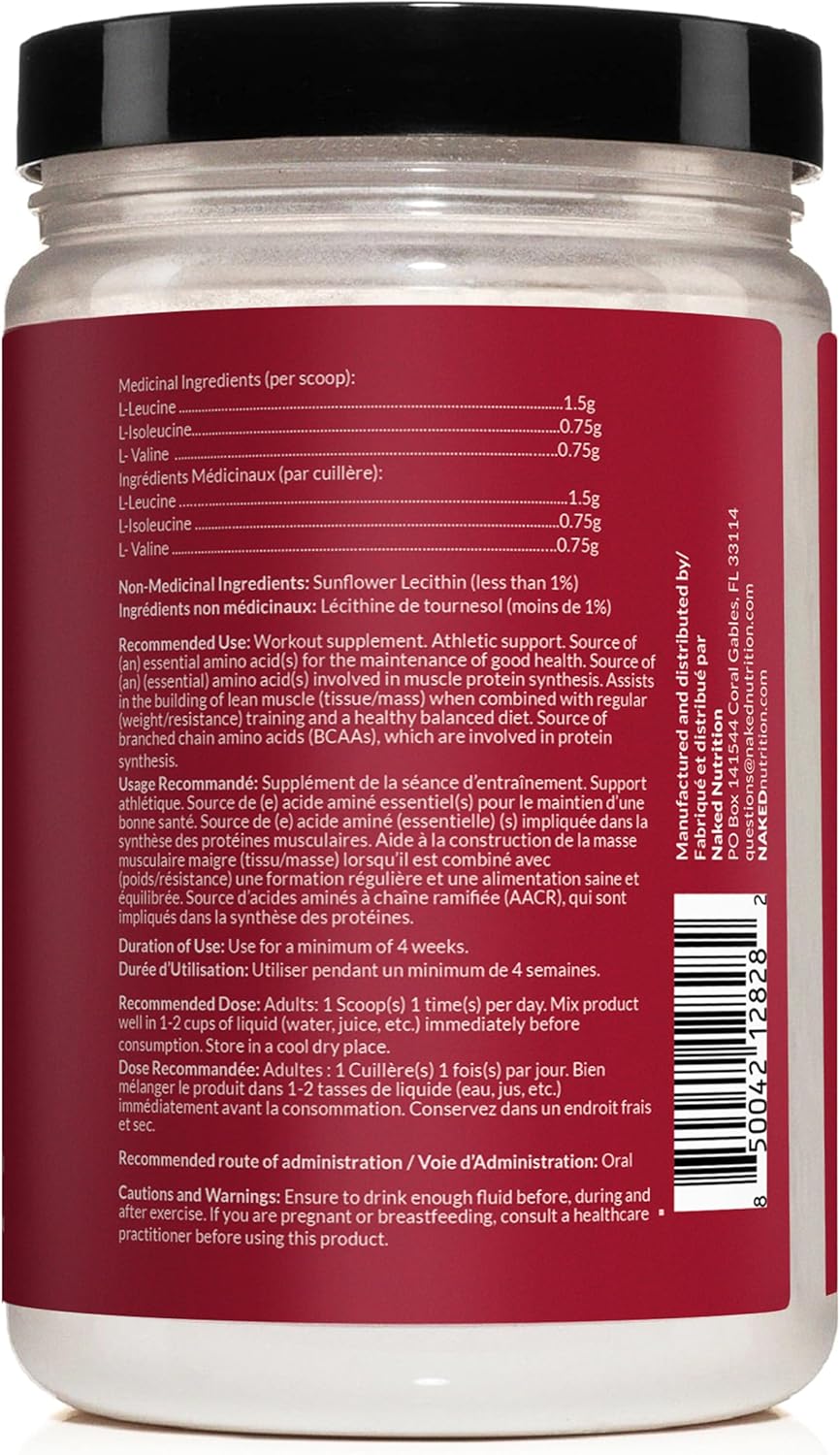 NAKED Bcaas Amino Acids Powder - 100 Servings - Vegan Unflavored Branched Chain Amino Acids 500 Grams | 100% Pure 2:1:1 Formula - Instantized All Natural BCAA Powder Supplement to Boost Muscle Growth (Unflavored)