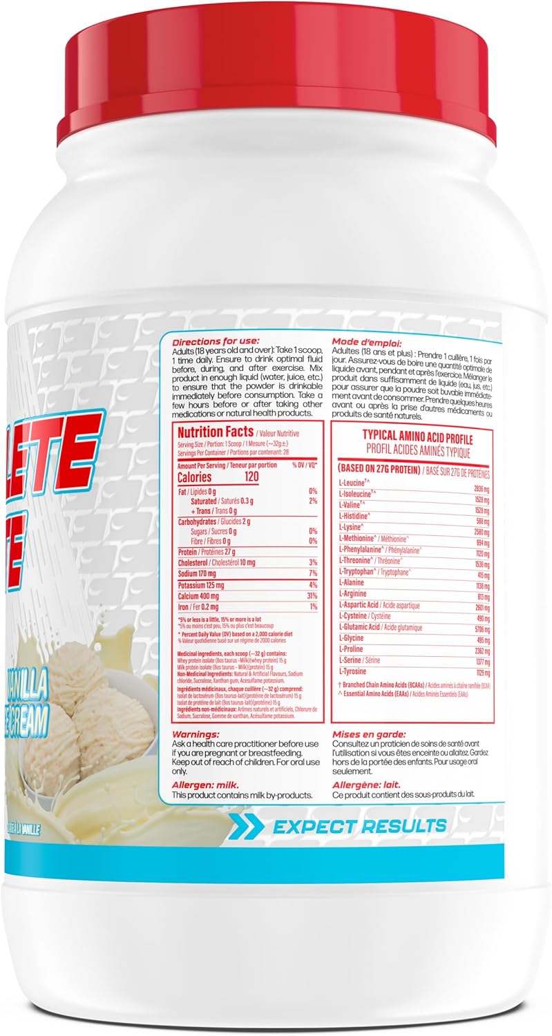 Complete Isolate Whey Protein Isolate + Milk Protein Isolate Powder - 27G Protein, Zero Fat or Sugar, Build Muscle, Improve Recovery, Whey Protein Powder, Regularly Tested & Verified, Vanilla Ice Cream, 28 Serv (2Lb)