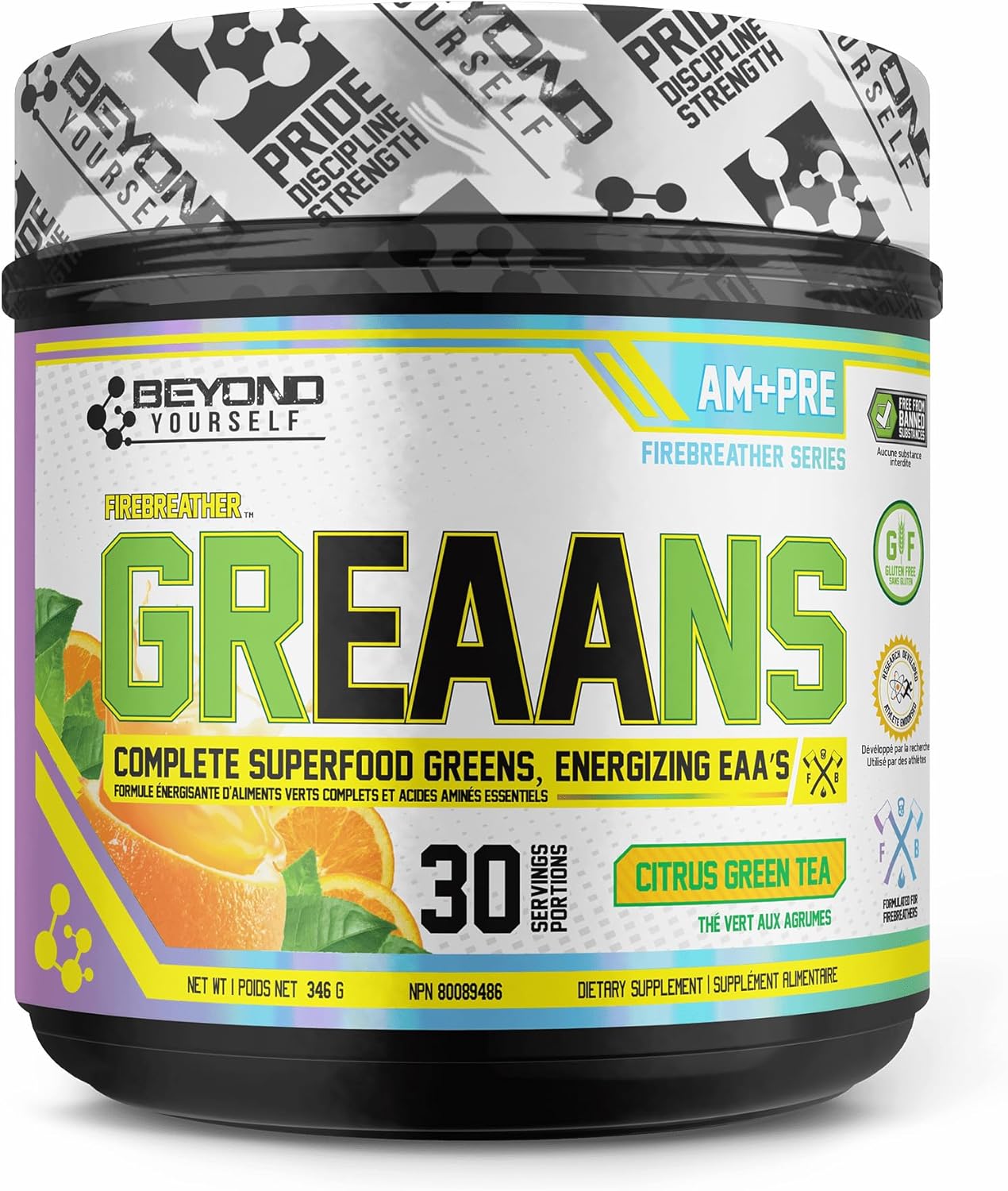 Beyond Yourself - Greaans Superfood Greens and EAA Blend | 4000Mg Organic Superfood, 2625Mg Vegan Eaas | Sugar-Free, Zero Calories, No Synthetic Additives | Optimizes Health, Performance, and Recovery | Tangy Peach Ringz