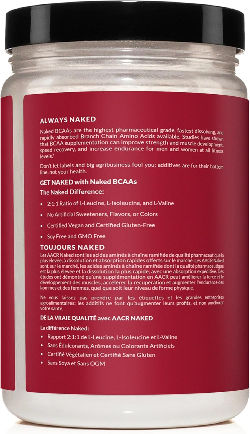 NAKED Bcaas Amino Acids Powder - 100 Servings - Vegan Unflavored Branched Chain Amino Acids 500 Grams | 100% Pure 2:1:1 Formula - Instantized All Natural BCAA Powder Supplement to Boost Muscle Growth (Unflavored)