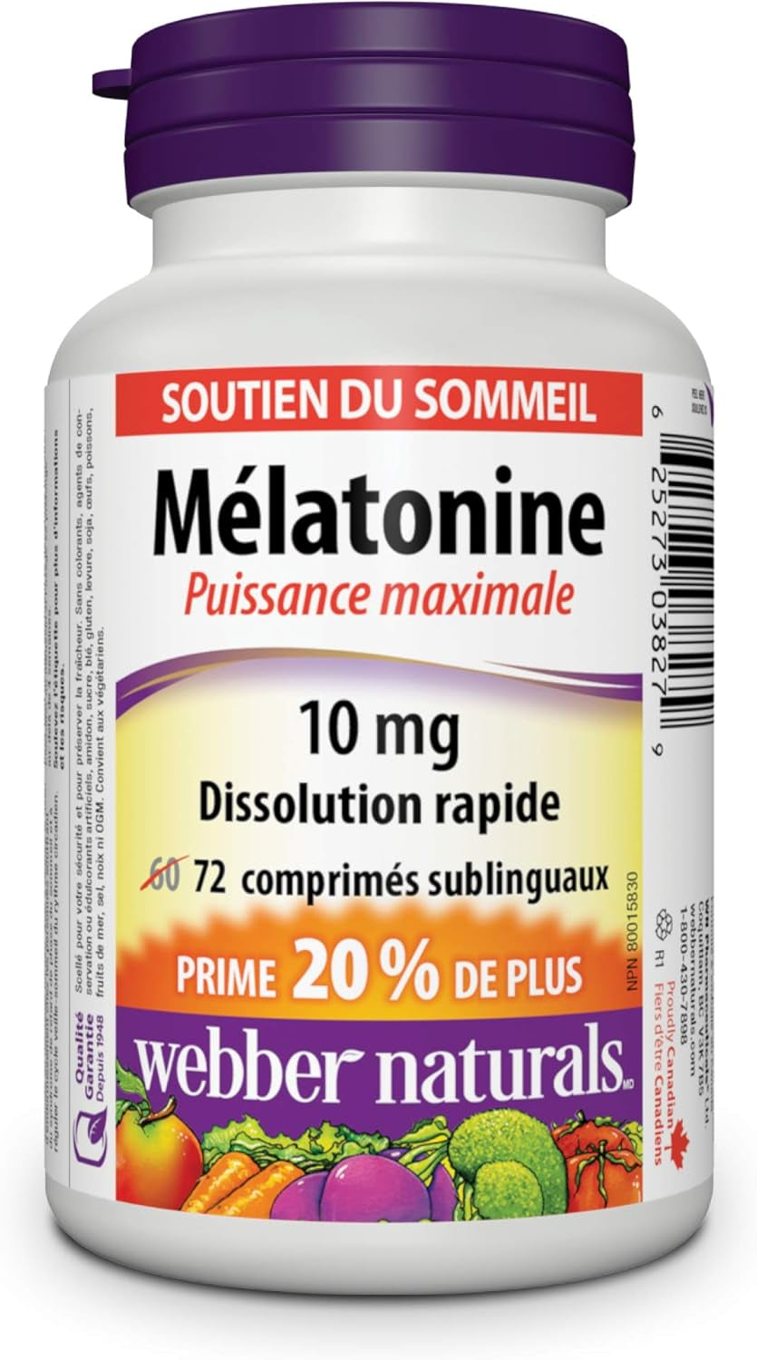 Webber Naturals Melatonin 10 Mg Maximum Strength, 72 Quick Dissolve Tablets, for Sleep Support, Vegetarian