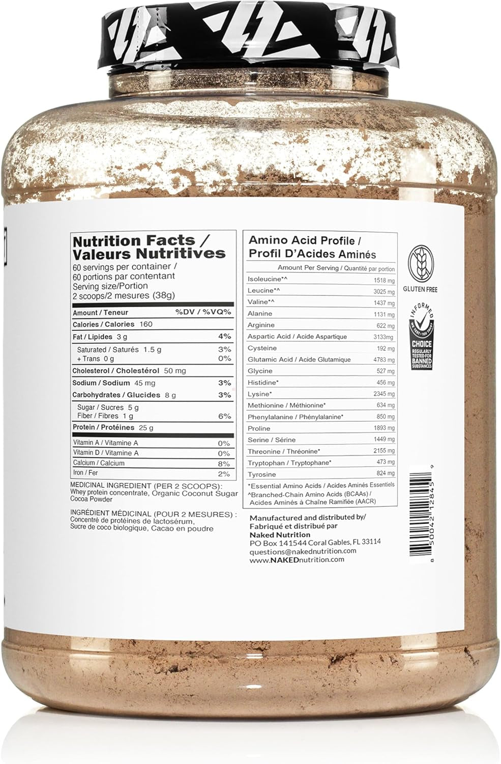 Naked Whey Chocolate Protein - All Natural Grass Fed Whey Protein Powder, Organic Chocolate, and Coconut Sugar 5Lb Bulk, GMO Free, Soy Free, Gluten Free Aid Muscle Growth and Recovery 60 Servings