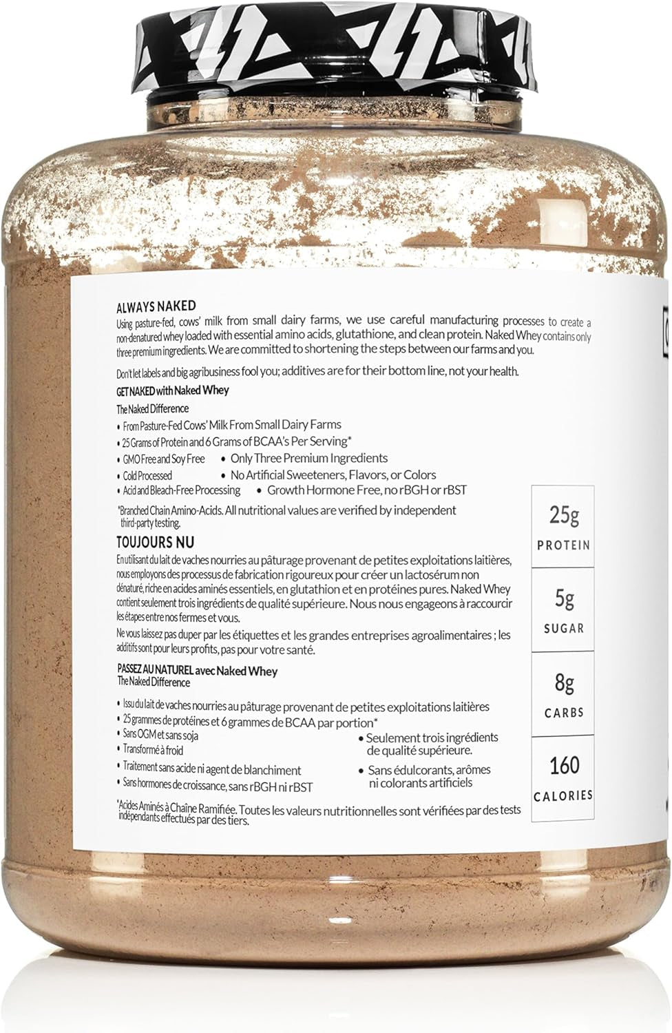 Naked Whey Chocolate Protein - All Natural Grass Fed Whey Protein Powder, Organic Chocolate, and Coconut Sugar 5Lb Bulk, GMO Free, Soy Free, Gluten Free Aid Muscle Growth and Recovery 60 Servings