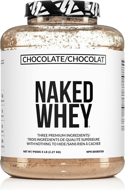 Naked Whey Chocolate Protein - All Natural Grass Fed Whey Protein Powder, Organic Chocolate, and Coconut Sugar 5Lb Bulk, GMO Free, Soy Free, Gluten Free Aid Muscle Growth and Recovery 60 Servings