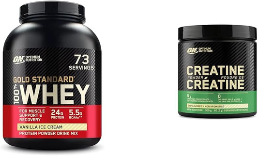 Optimum Nutrition Strength & Recovery Pack: Gold Standard 100% Whey Protein Powder 5LB Vanilla & Optimum Nutrition Creatine Monohydrate Micronized Powder 300G
