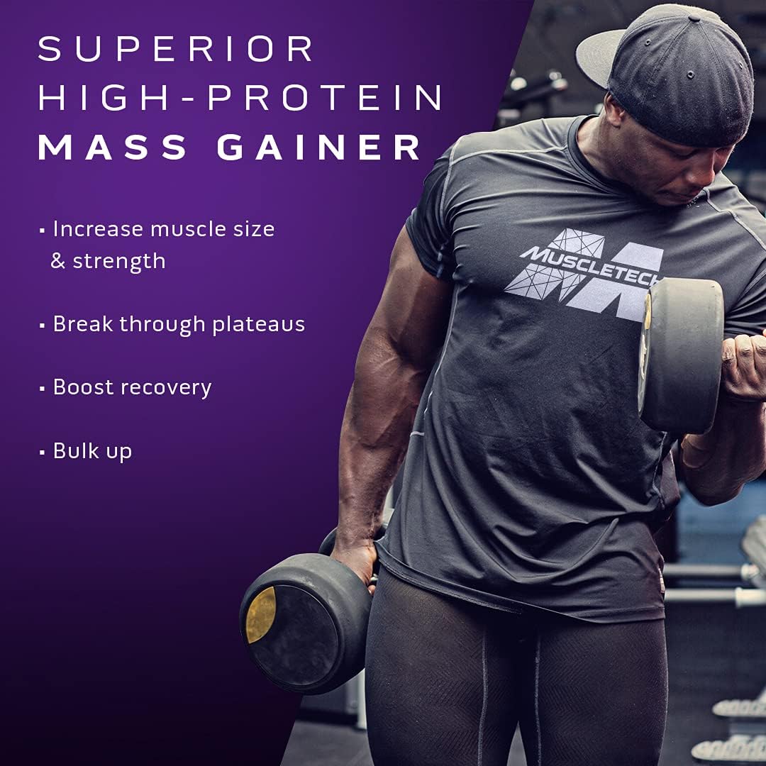 Muscletech Mass Gainer, Muscletech 100% Mass Gainer Protein Powder, Protein Powder for Muscle Gain, Whey Protein + Muscle Builder, Weight Gainer Protein Powder, Creatine Supplements, Chocolate Fudge Brownie, 4 Pounds