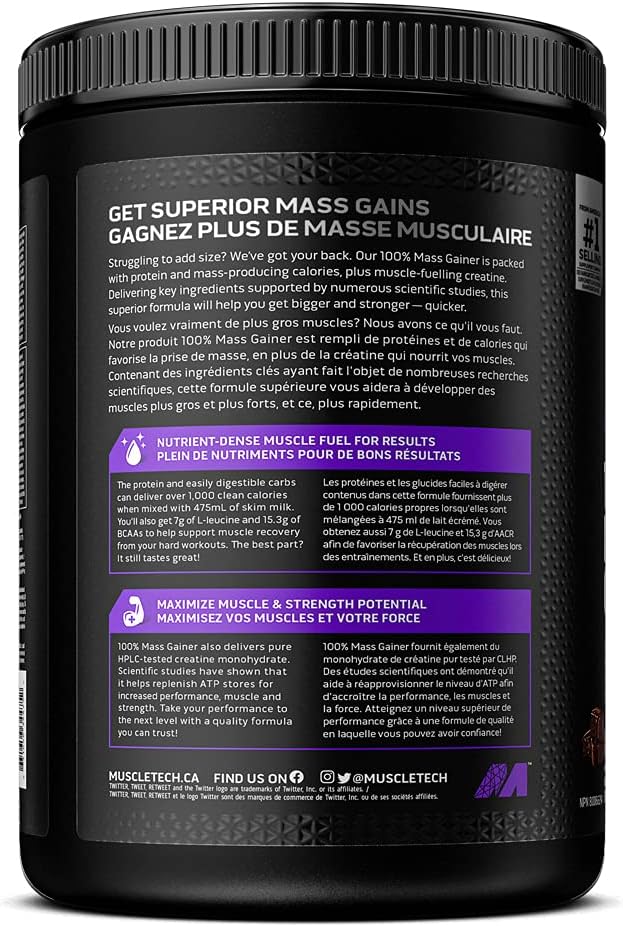 Muscletech Mass Gainer, Muscletech 100% Mass Gainer Protein Powder, Protein Powder for Muscle Gain, Whey Protein + Muscle Builder, Weight Gainer Protein Powder, Creatine Supplements, Chocolate Fudge Brownie, 4 Pounds