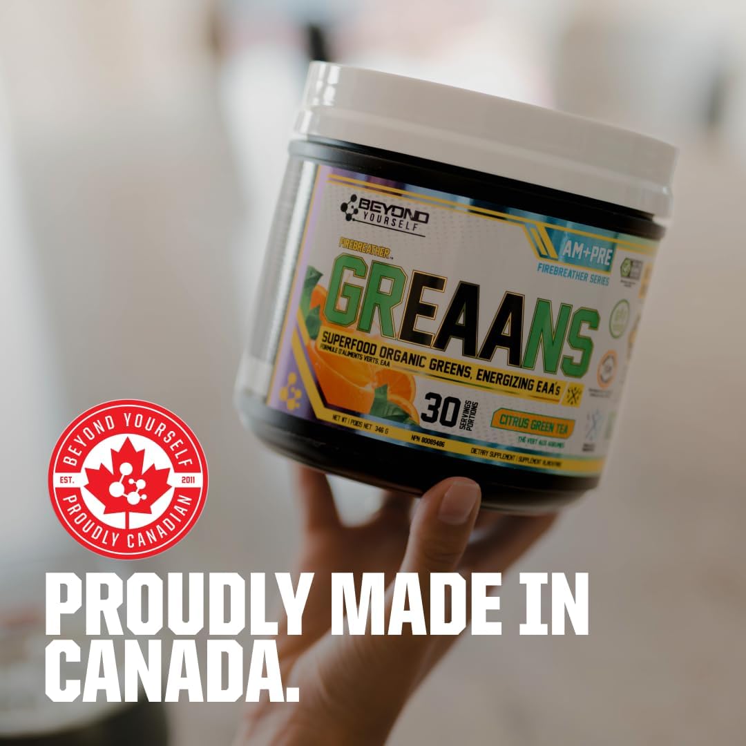 Beyond Yourself - Greaans Superfood Greens and EAA Blend | 4000Mg Organic Superfood, 2625Mg Vegan Eaas | Sugar-Free, Zero Calories, No Synthetic Additives | Optimizes Health, Performance, and Recovery | Tangy Peach Ringz