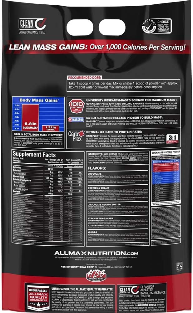 ALLMAX Nutrition - QUICKMASS - Weight Gainer & Rapid Gain Catalyst, Chocolate, 10 Pound, 10 Lb