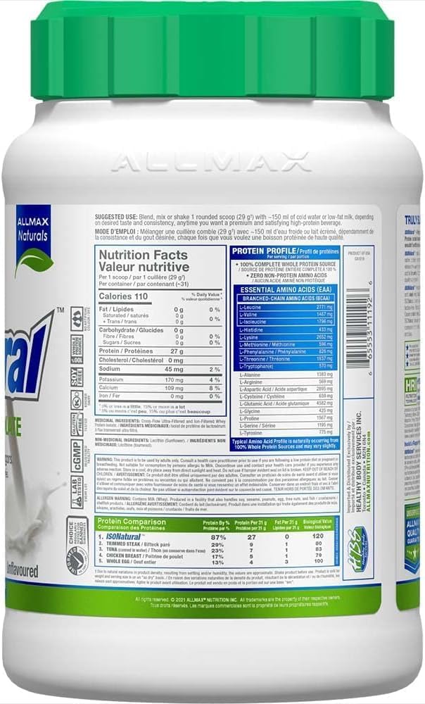 ALLMAX Naturals ISONATURAL - 100% Ultra-Pure Natural Whey Protein Isolate - Unflavoured - 2 Pound