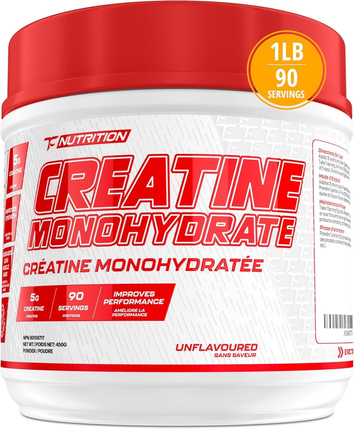 TC Nutrition Creatine Monohydrate Powder 5G - 90 Servings - Pure Creatine Powder for Increased Strength, Muscle Growth, Improved Endurance and Performance - Post Workout Muscle Builder for Men & Women - Peach Rings - Proudly Canadian