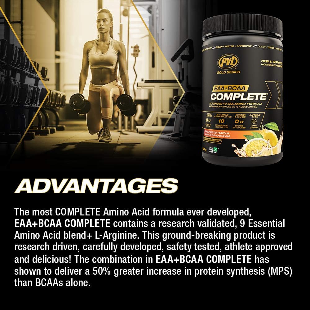 PVL EAA BCAA COMPLETE | Pre, Intra or Post Workout – EAA/BCAA with L-Arginine, Amino Acid Supplement – Keto Friendly – 369 G (30 Servings) 