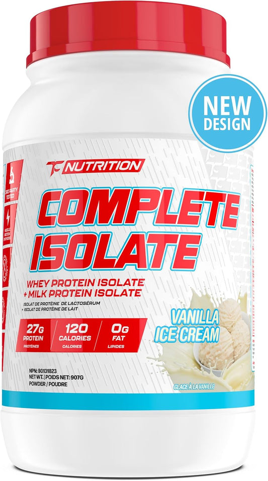 Complete Isolate Whey Protein Isolate + Milk Protein Isolate Powder - 27G Protein, Zero Fat or Sugar, Build Muscle, Improve Recovery, Whey Protein Powder, Regularly Tested & Verified, Vanilla Ice Cream, 28 Serv (2Lb)