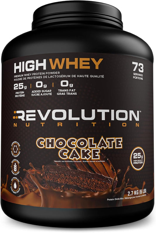 Revolution Nutrition, High Whey, Protein Powder 6LB, Whey Isolate, Superior Formula, Gluten Free, 25G of Protein per Scoop, 2.7Kg, 73 Servings (Chocolate Cake, 6 Pound)
