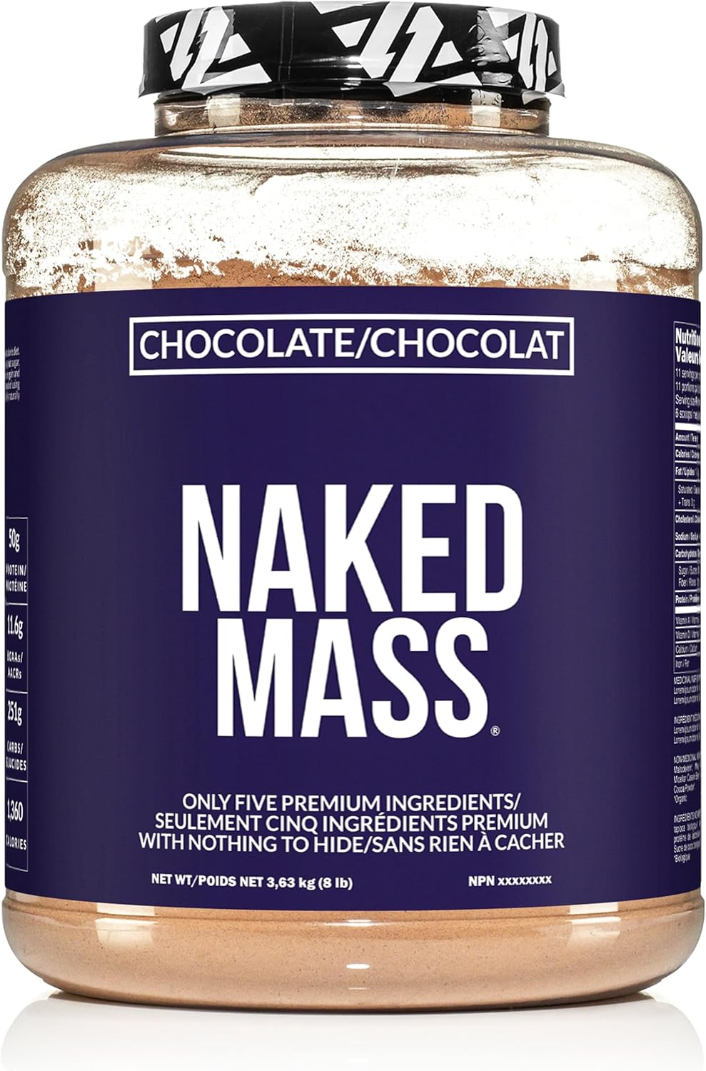 Naked Mass - All Natural Weight Gainer Protein Powder - 8Lb Bulk, GMO Free, Gluten Free & Soy Free. No Artificial Ingredients - 1,360 Calories - 11 Servings