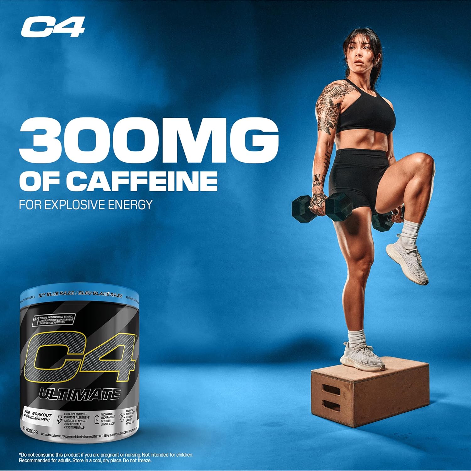 C4 Ultimate Pre-Workout Powder, Natural Preworkout Supplement Drink for Workout Energy - Icy Blue Razz