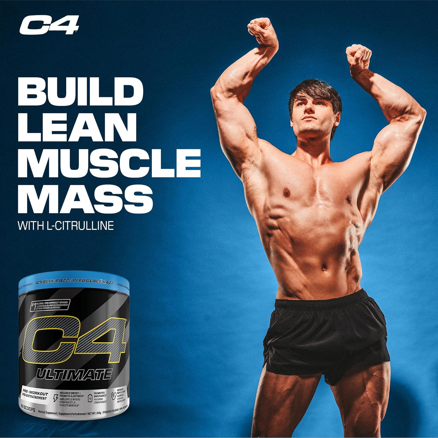 C4 Ultimate Pre-Workout Powder, Natural Preworkout Supplement Drink for Workout Energy - Icy Blue Razz