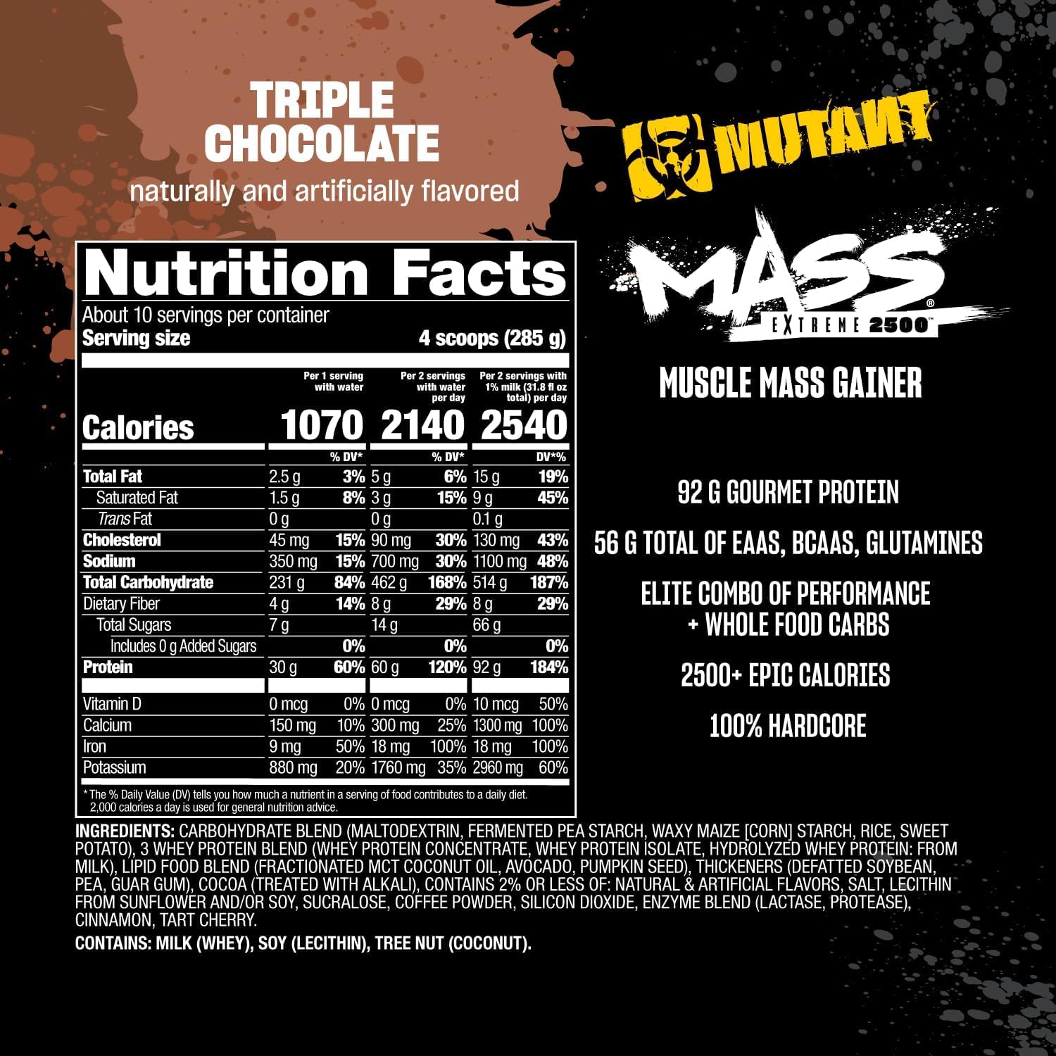 Mutant Mass Extreme Gainer Whey Protein Powder, Build Muscle Size & Strength with High-Density Clean Calories