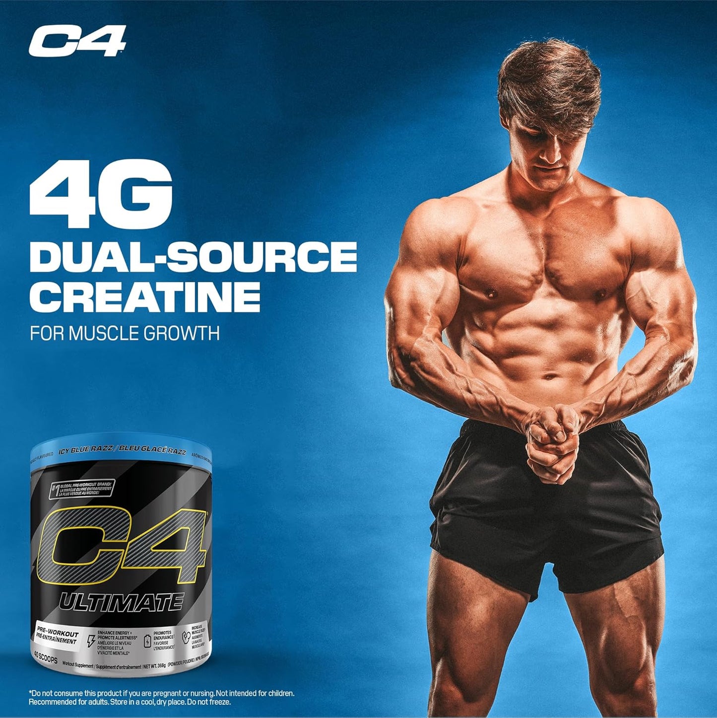 C4 Ultimate Pre-Workout Powder, Natural Preworkout Supplement Drink for Workout Energy - Icy Blue Razz