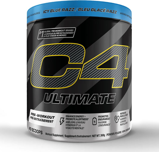 C4 Ultimate Pre-Workout Powder, Natural Preworkout Supplement Drink for Workout Energy - Icy Blue Razz