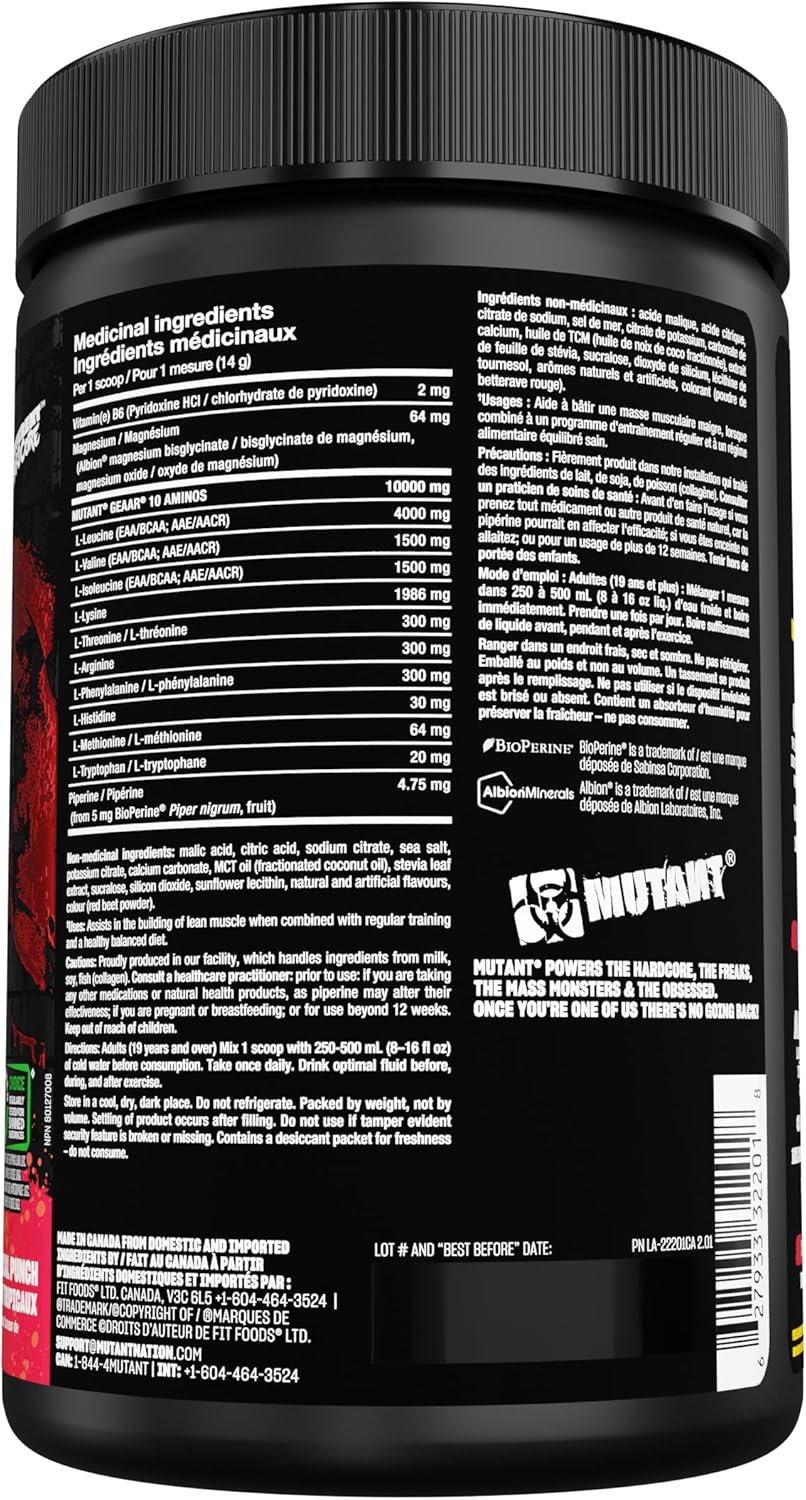 MUTANT GEAAR - Complete Essential Amino Acids | 10G Eaas + Arginine | Vegan | Electrolytes | No Synthetic Colors or Flavours | Muscle Recovery & Hydration | 420G | 30 Serves | Tropical Punch