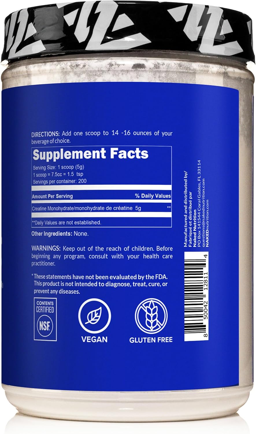 NAKED CREATINE - Pure Creatine Monohydrate - Bulk, Non-Gmo, Gluten Free, Soy Free. Aid Muscle Growth & Strength Gains, No Artificial Ingredients - 5G per Serving 