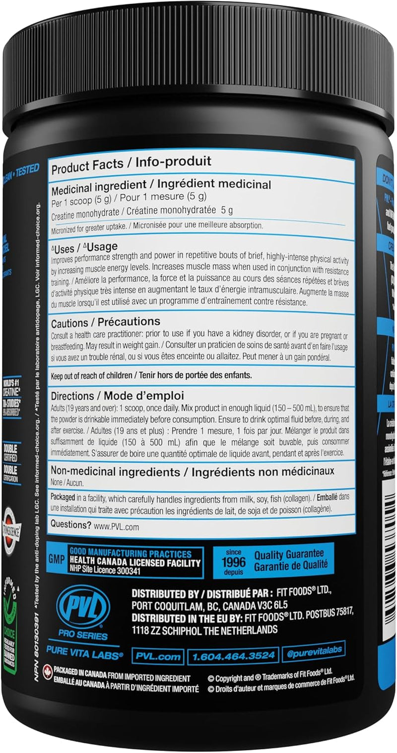 PVL 100% Pure Creatine - Creatine Monohydrate Micronized Powder - Creatine Powder Supplement for Enhanced High-Intensity Performance (455 G)