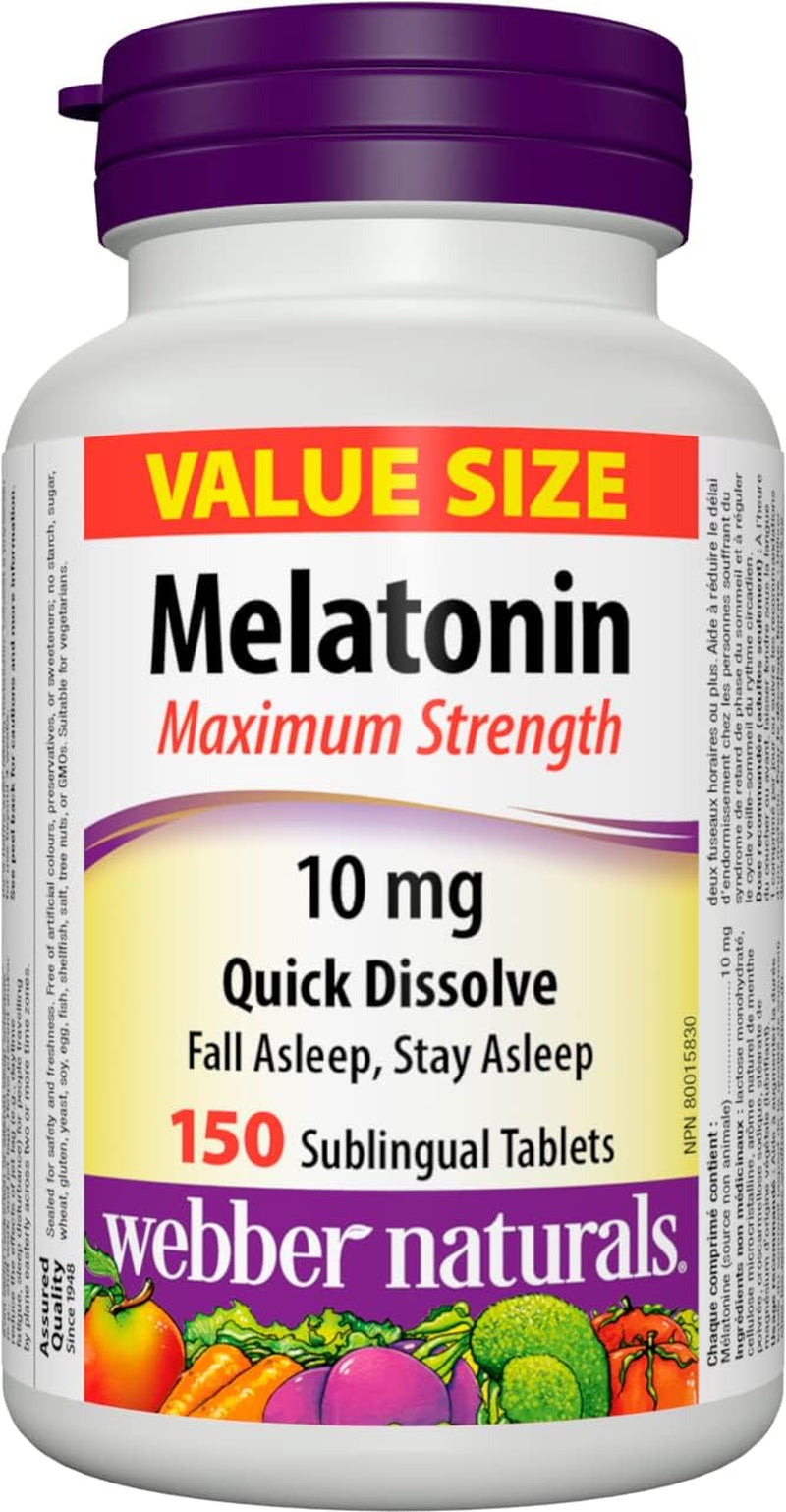 Webber Naturals Melatonin 10 Mg Maximum Strength, 72 Quick Dissolve Tablets, for Sleep Support, Vegetarian