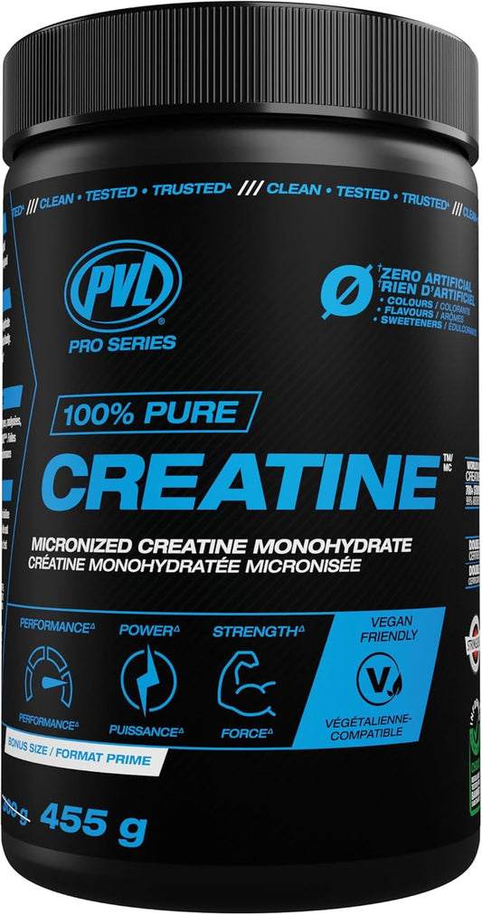 PVL 100% Pure Creatine - Creatine Monohydrate Micronized Powder - Creatine Powder Supplement for Enhanced High-Intensity Performance (455 G)
