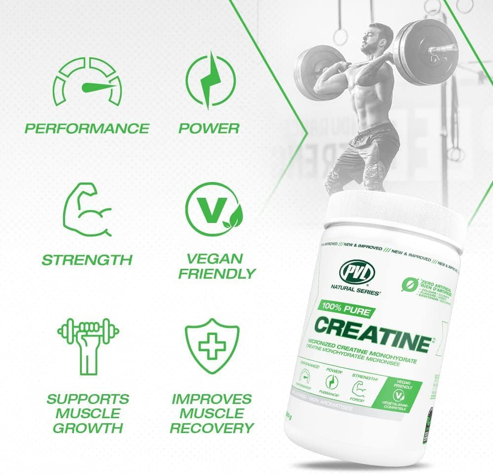 PVL 100% Pure Creatine - Creatine Monohydrate Micronized Powder - Creatine Powder Supplement for Enhanced High-Intensity Performance (455 G)