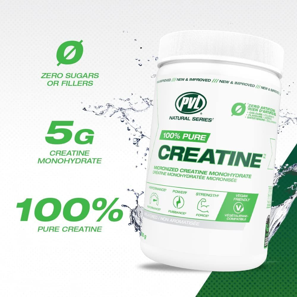 PVL 100% Pure Creatine - Creatine Monohydrate Micronized Powder - Creatine Powder Supplement for Enhanced High-Intensity Performance (455 G)